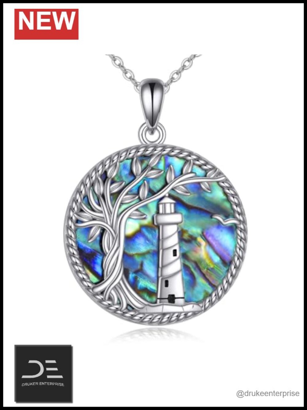 925 Sterling Silver Lighthouse Necklace Tree of Life Pendant Jewelry Gift